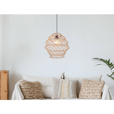 Boho LED Pendelleuchte mit Lampenschirm geflochten aus Hanfseil, Ø 38cm