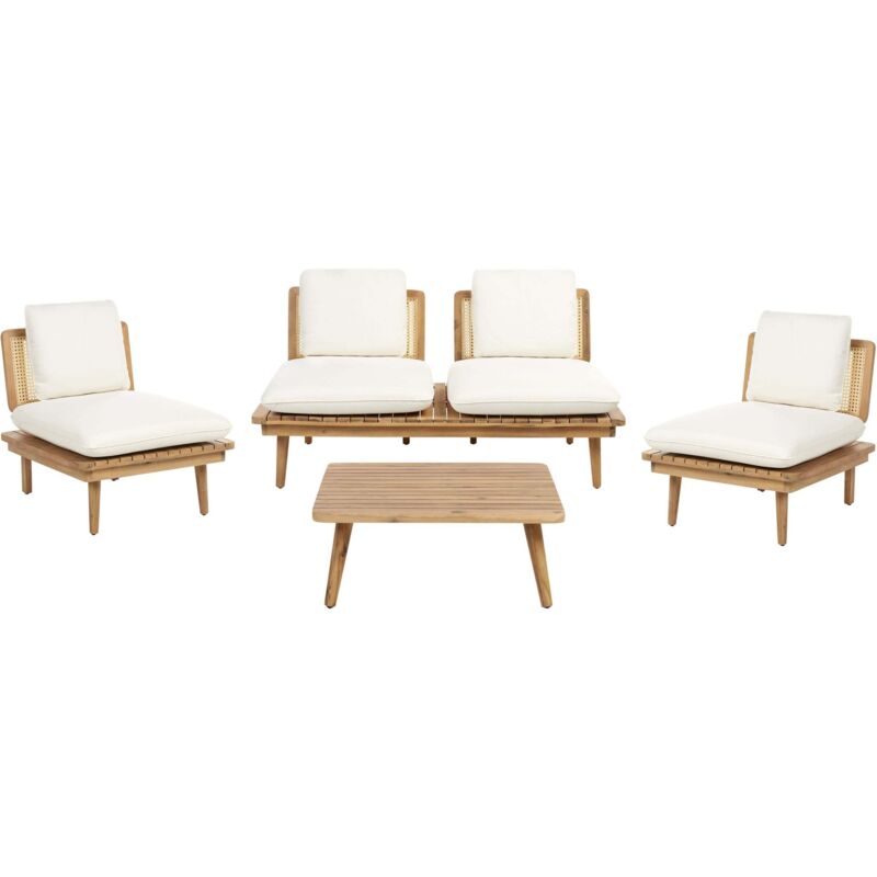 Beliani Boho Outdoor Garden 5 Piece Certified Acacia Wood 4 Seater Conversation Set With Cushions Accadia