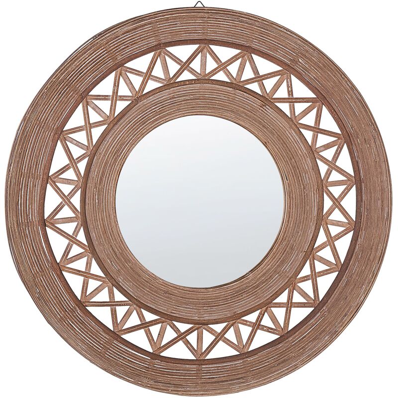 Beliani - Boho Round Wall Mirror 62 Cm Handmade Bamboo Wood Frame Light Brown Cacoma