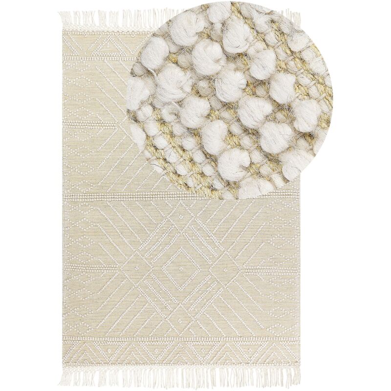 Beliani - Boho Rug Wool Hand Woven With Tassels 160 X 230 Cm Beige Mavikent