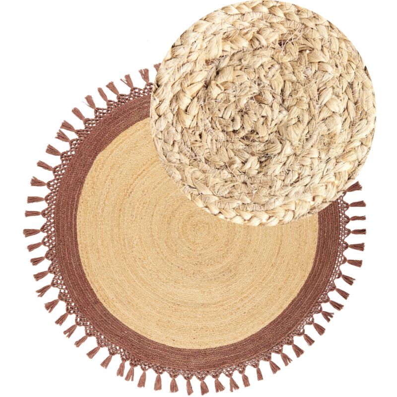 Beliani - Boho Rustic Area Rug Round 140 Cm Natural Jute Handmade Braided Beige And Brown Marts
