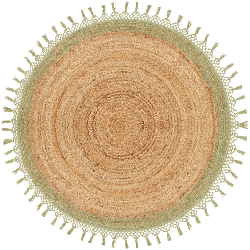 Beliani - Boho Rustic Area Rug Round 140 Cm Natural Jute Handmade Braided Beige And Green Marts