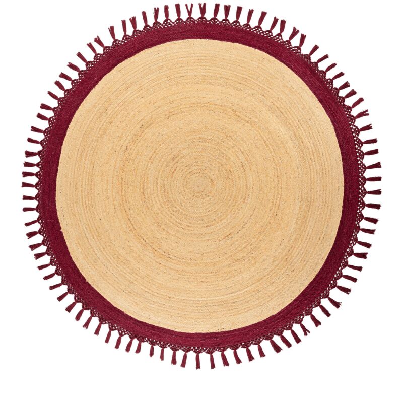 Beliani - Boho Rustic Area Rug Round 200 Cm Natural Jute Handmade Braided Beige And Red Marts
