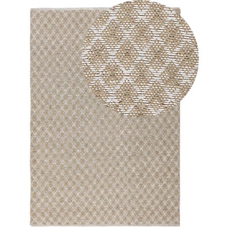 Boho Teppich aus Jute/Wolle beige rechteckig 140 x 200 cm mit Karomuster Akbez - Beige