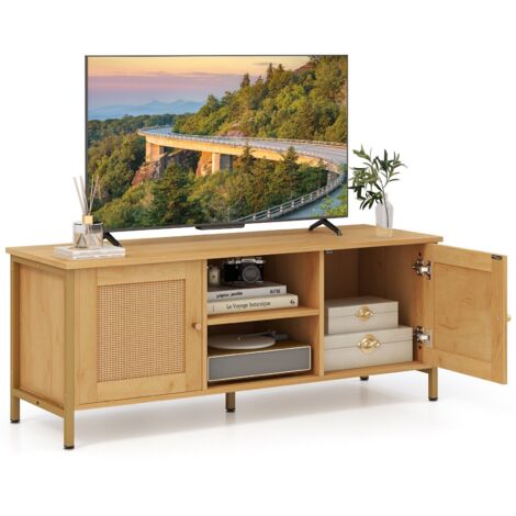 Boho TV Stand for TVs up to 55” Media Console Table w/ 2 Cabinets