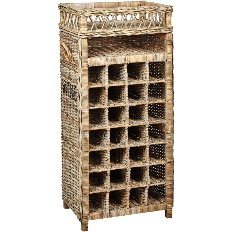 Beliani - Boho Wine Rack 51 x 112 cm Rattan Metal Mahogany Wood Rope Handle Handmade for 28 Bottles Natural Basira