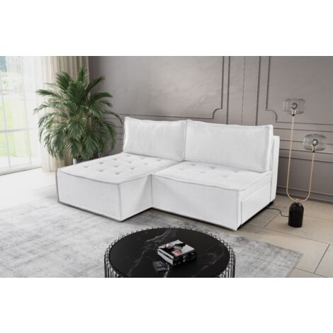 Bohoo Mini modernes Ecksofa mit Schlaffunktion Ecru Links