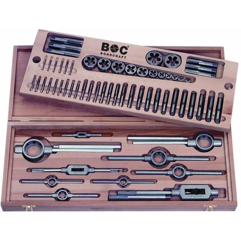 Image of Bohr Craft 60001450062 Discussione schneidsatz hssg/HSS M3-M24 in cassetta di legno 62 pezzi