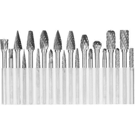 Bohrer-Set, Set mit zweischneidigen Hartmetall-Rotationsbohrern, 20-teilig, 1/8", 1/4" und 1/8" Schaft