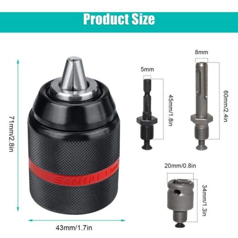 Bohrfutter, 1/2-20 UNF Bohrfutter, selbstspannendes Bohrfutter, 1,5-13 mm Bohrfutter, Schnellspannbohrfutteradapter, SDS-Bohrfutter, geeignet für viele Arten von Bohrern (4)