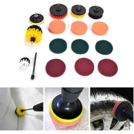 Bohrmaschinenbürsten-Set – 16-teiliges Reinigungsset mit Schwämmen und Pads zur Wand-, Boden- und Staubentfernung