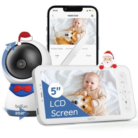 BOIFUN 1080P PTZ 350° Caméra Surveillance WiFi Intérieure Connectée Smartphone avec 5" LCD, Surveillance des Mouvements & Détection du Son