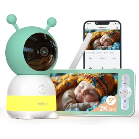 BOIFUN 2K WiFi Caméra Surveillance Avec 5" Moniteur Vidéo Surveillance Camera avec App Control Vision Nocturne