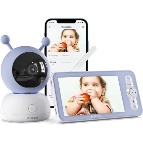 BOIFUN 5" VideoÜberwachungskamera PTZ 355°/90° 4X-Zoom, HD-Nachtsicht, Automatische Verfolgung Bewegungs und Geräuscherkennung, Temperatur und Luftfeuchtigkeitsüberwachung, Wiegenlied