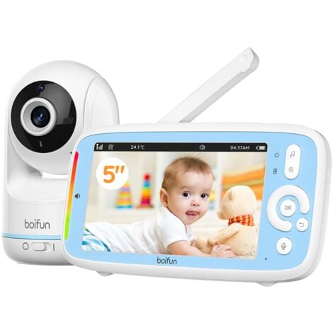 IEGEEK BOIFUN Überwachungskamera Innen 5 Zoll 720P HD IPS Bildschirm PTZ 360° View 3×Zoom VOX-Modus babyfon Nachtsicht Temperaturüberwachung Wiegenlieder Zwei-Wege-Audio