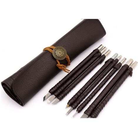 Bois Ciseaux Couteau 2mm-8mm Tungstène Carbure Plat Pointe Sculpture Menuiserie Main Outil 150mm Longueur avec Cuir Tissu Poignée ensemble de 10 pièces