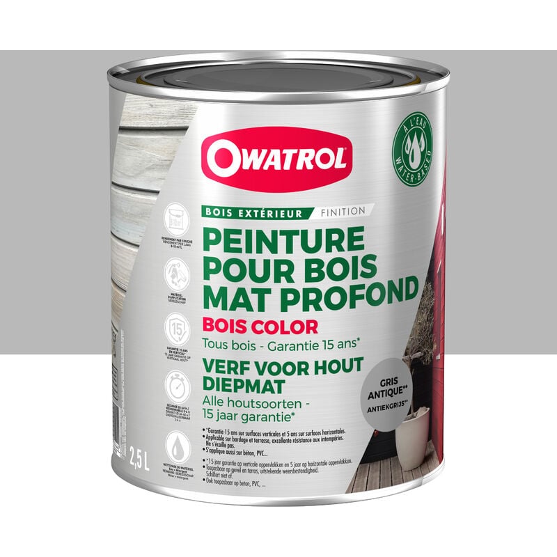 Peinture pour bois extérieur opaque - Finition Mate Owatrol bois color Gris Antique 2.5 litres