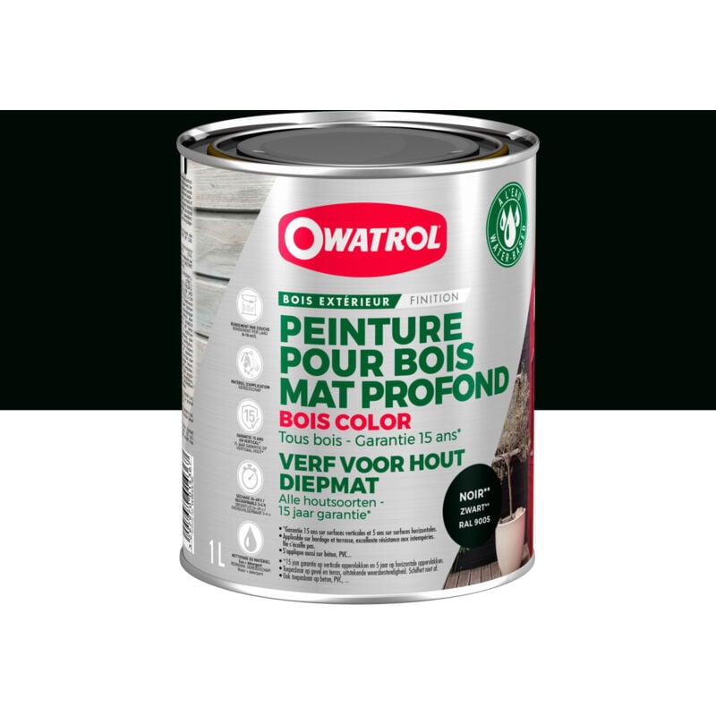 Peinture pour bois extérieur opaque - Finition Mate Owatrol bois color Noir Profond (ral 9005) 1 litre