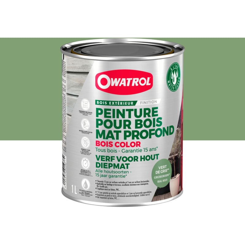 Peinture pour bois extérieur opaque - Finition Mate Owatrol bois color Vert de Gris ral 6021 1 litre