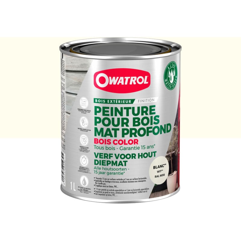 Peinture pour bois extérieur opaque - Finition Mate Owatrol bois color Blanc ral 9010 1 litre