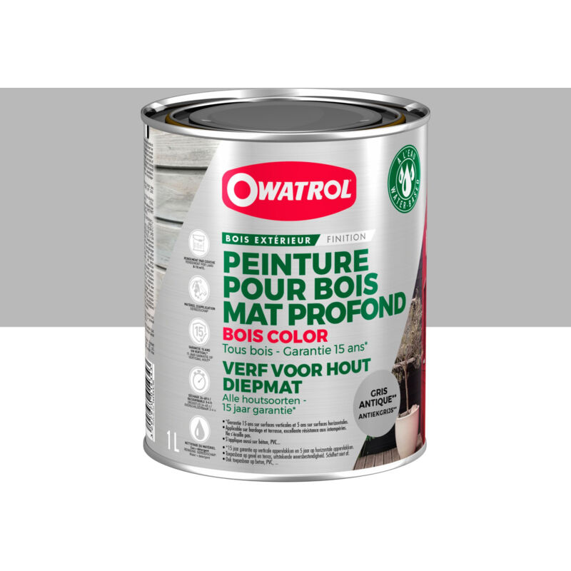 Owatrol - Peinture pour bois extérieur opaque - Finition Mate bois color Gris Antique 1 litre