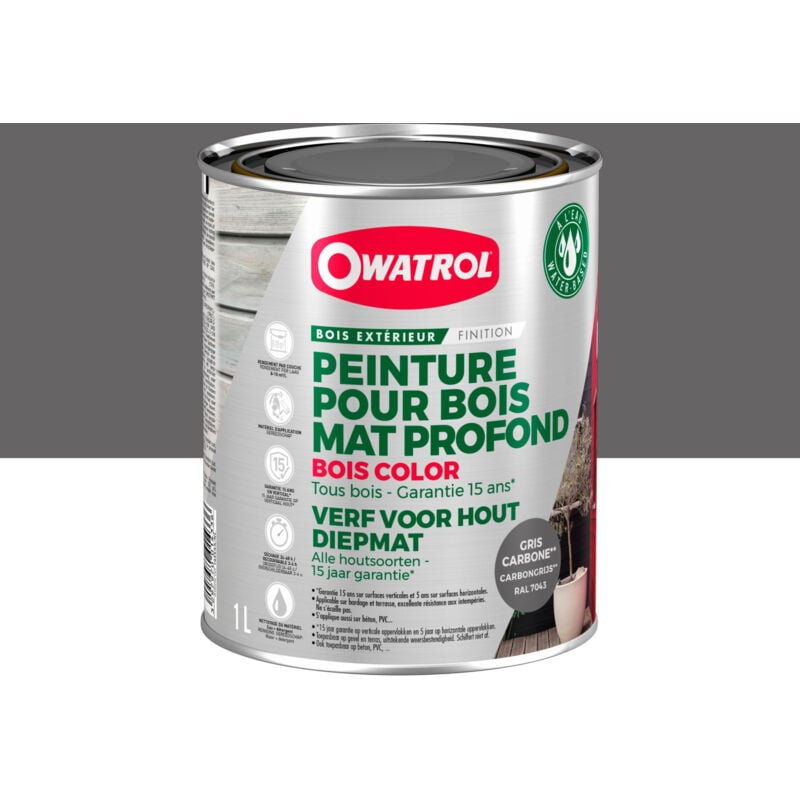 Peinture pour bois extérieur opaque - Finition Mate Owatrol bois color Carbone ral 7043 1 litre
