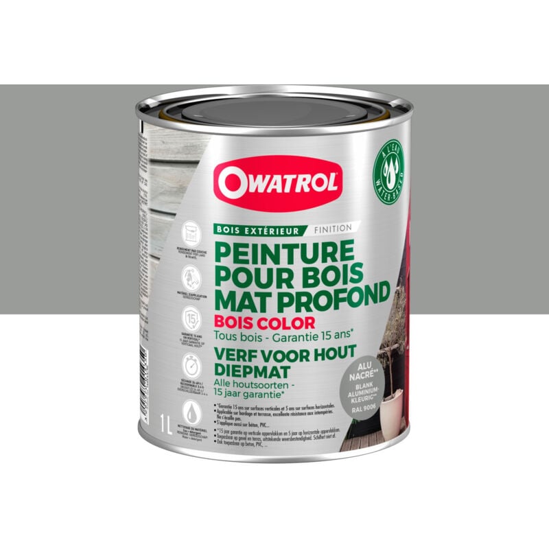 Peinture pour bois extérieur opaque - Finition Mate Owatrol BOIS COLOR Alu Nacre (RAL 9006) 1 litre