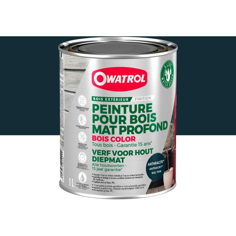 Peinture pour bois extérieur opaque - Finition Mate Owatrol bois color Gris Anthracite ral 7016 1 litre