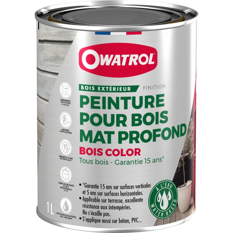 Peinture pour bois extérieur opaque - Finition Mate Owatrol bois color Brun Normand (ral 8017) 1 litre