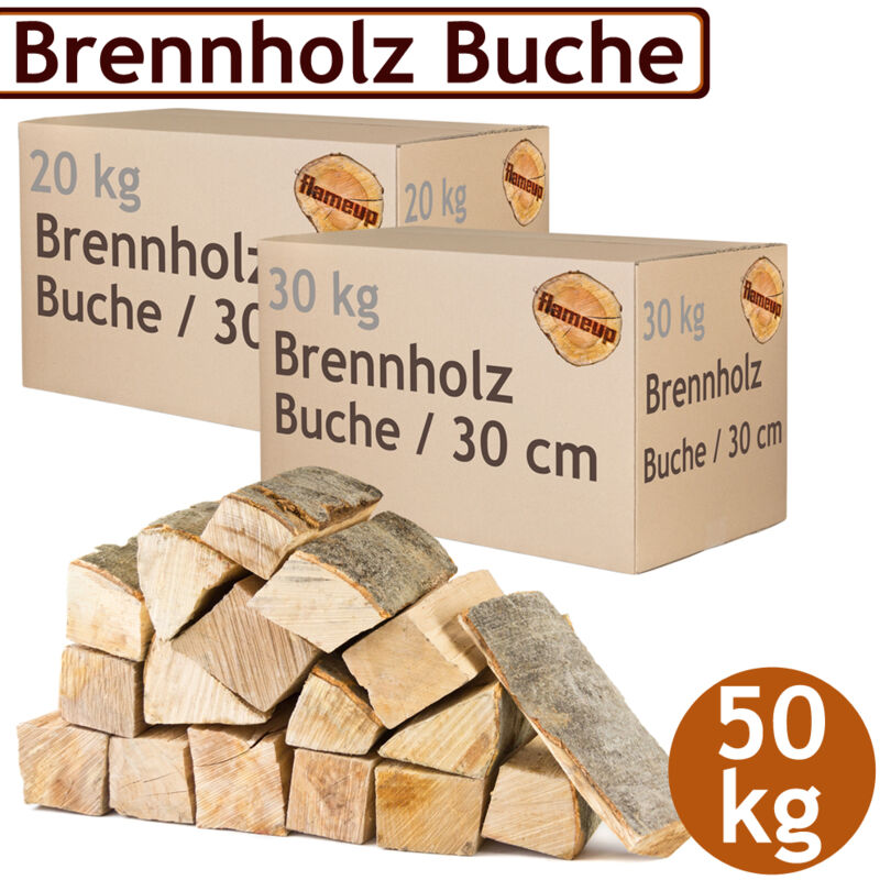 Flameup - Bois de chauffage 5 - 500 kg Pour Poêle et Cheminée Brasero Grill Panier à Feu Bûches de Bois de Hêtre 30 cm