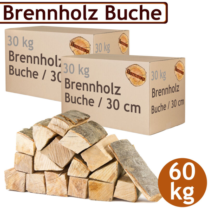 Flameup - Bois de chauffage 5 - 500 kg Pour Poêle et Cheminée Brasero Grill Panier à Feu Bûches de Bois de Hêtre 30 cm