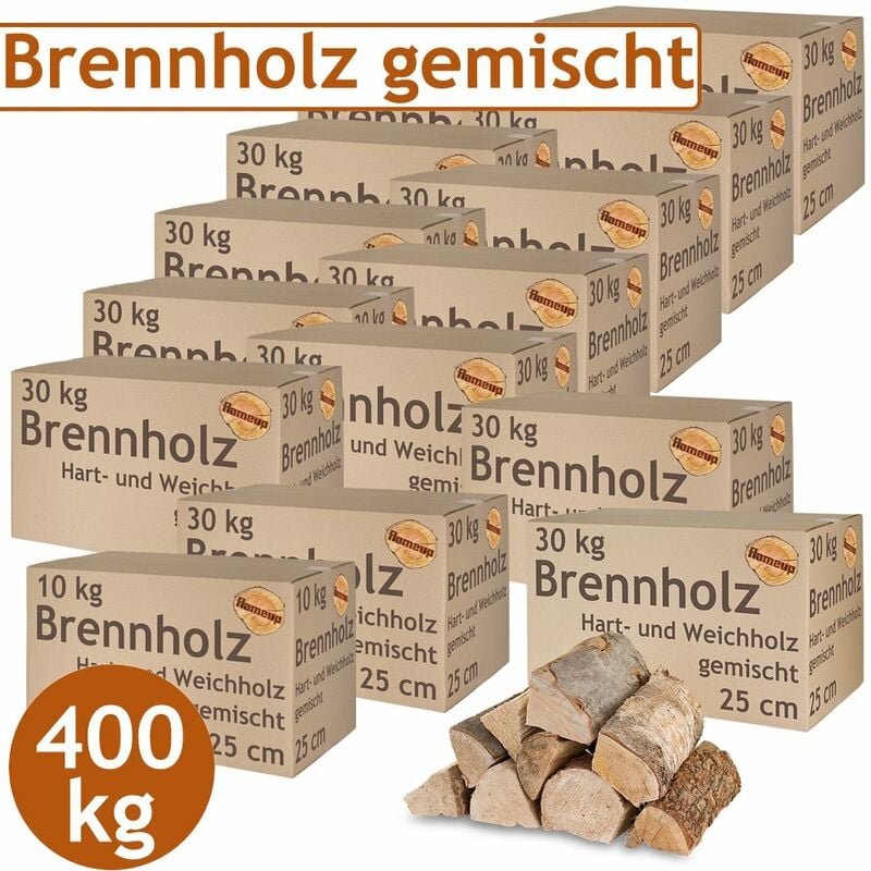 Bois de chauffage Mixte 400 kg Hêtre Chêne Bouleau Pin Epicéa Bol à feu Bois pour poêles et cheminées Gril 25 cm Chambre séchés flameup