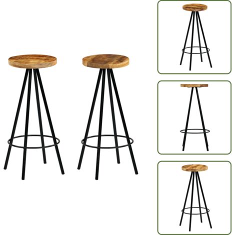 Bois de manguier - vidaXL Chaises de bar lot de 2 bois de manguier solide - Acier enduit