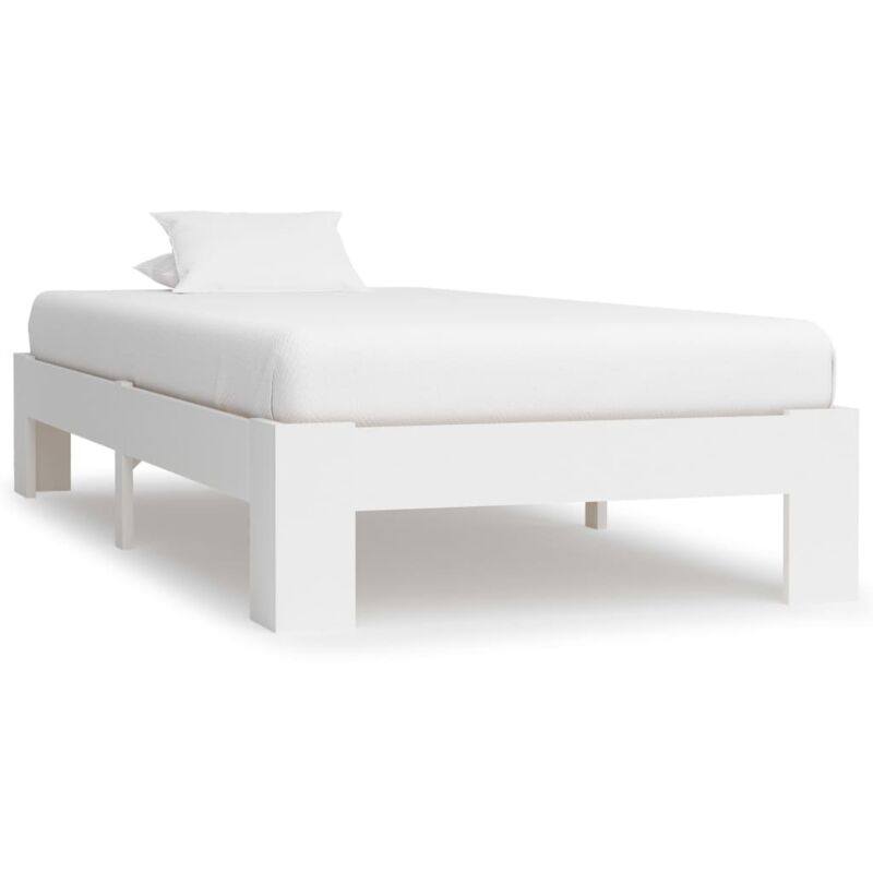 Cadre de lit blanc bois de pin massif 90x200 cm