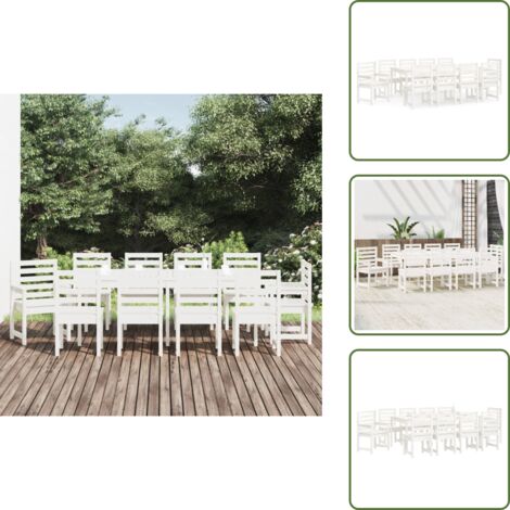 Bois de pin - vidaXL Ensemble à manger de jardin 11 pcs blanc bois massif de pin - Jardin