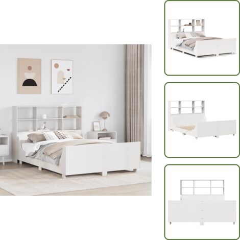 Bois de pin - vidaXL Lit bibliothèque sans matelas blanc 140x200 cm bois massif - Sommier à lattes