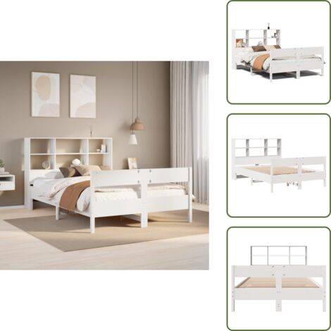 Bois de pin - vidaXL Lit bibliothèque sans matelas blanc 140x200 cm bois pin massif - Sommier à lattes
