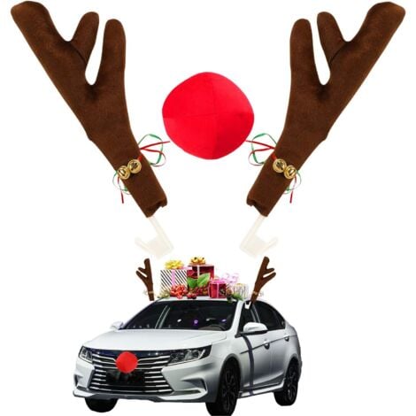 XVX Bois de Renne pour Voiture Décoration, Renne de Noël Rudolf Antlers Nez pour Décoration de Voiture de Noël, Accessoires de Voiture