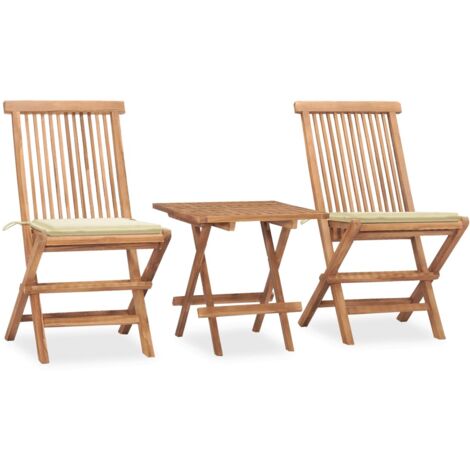Bois de teck - vidaXL Ensemble à manger d'extérieur pliable avec coussin 3 pcs Teck - Meuble extérieur