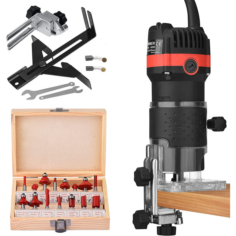 XVX - Bois Défonceuse Affleureuse Électrique Affleureuse Défonceuse Diamètre 6,35 mm 30000 TR/Min Défonceuse affleureuse électrique avec 15 Jeux de