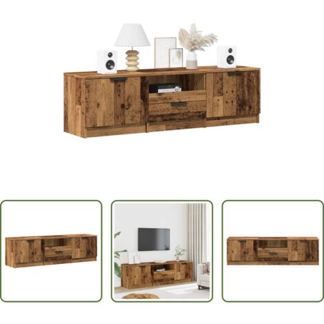 Bois d'ingénierie -  Meuble TV vieux bois 140x35x40 cm bois d'ingénierie