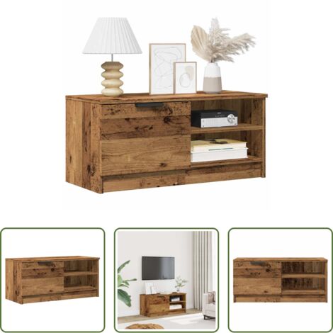 Bois d'ingénierie -  Meuble TV vieux bois 80x35x36,5 cm bois d'ingénierie