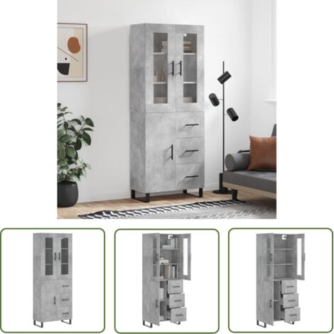 Bois d'ingénierie - vidaXL Buffet haut Gris béton 69,5x34x180 cm Bois d'ingénierie - Pieds métalliques