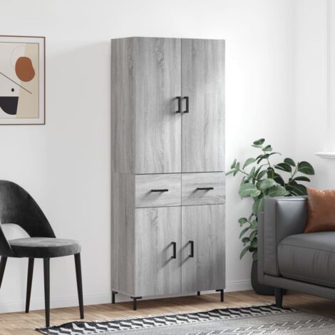 Bois d'ingénierie - vidaXL Buffet haut Sonoma gris 69,5x34x180 cm Bois d'ingénierie - Pieds métalliques