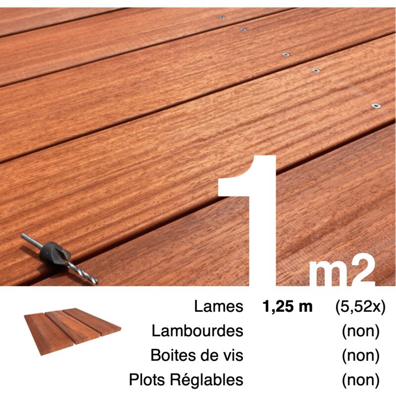 Planches de terrasse bois exotique padouk pour 1 m² • Longueur 1,25 m