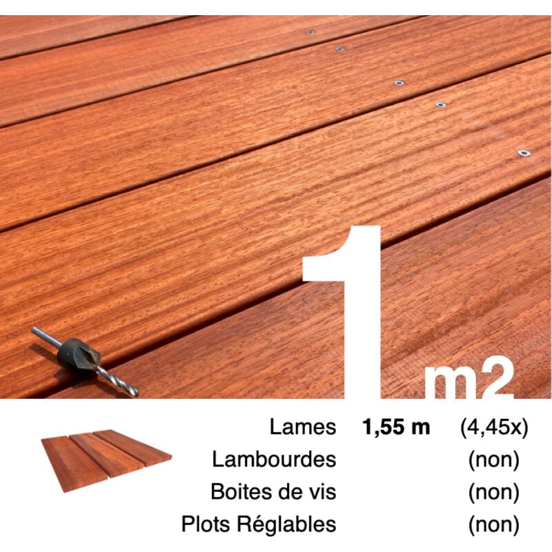 Planches de terrasse bois exotique PADOUK pour 1 m² • Longueur 1,55 m