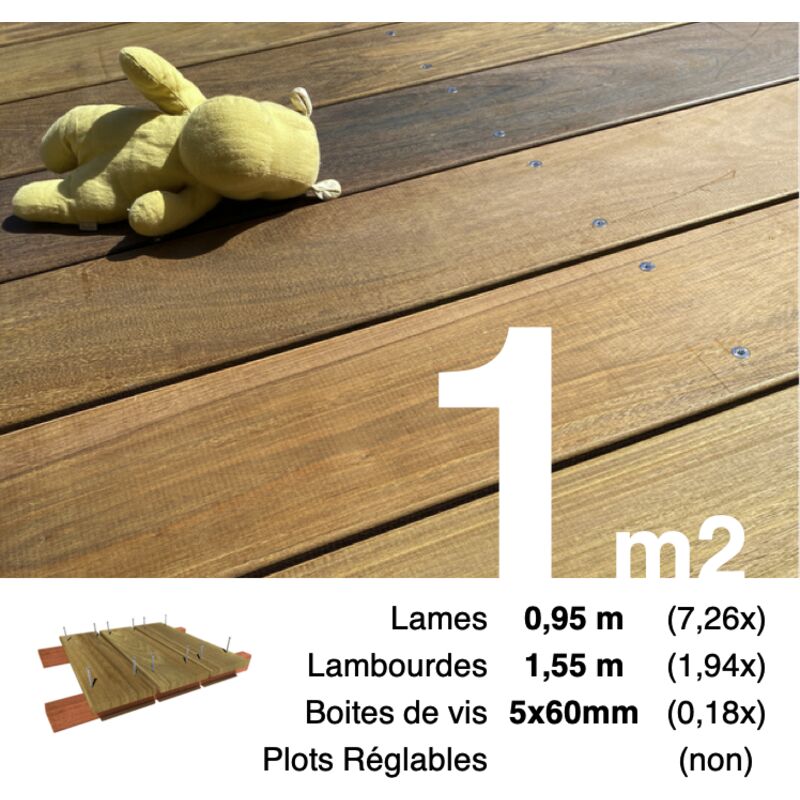 Terrasseenbois.fr - Kit terrasse bois exotique ipe pour 1 m² • Lames 0,95 m, lambourdes 2,75 m et visserie Inox