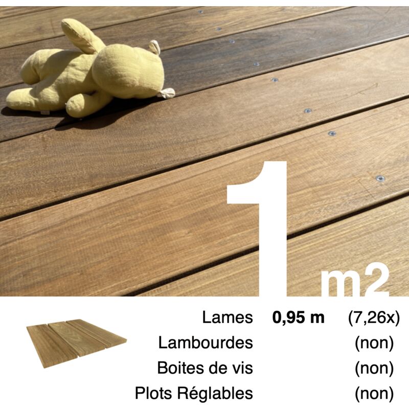 Planches de terrasse bois exotique ipe pour 1 m² • Longueur 0,95 m