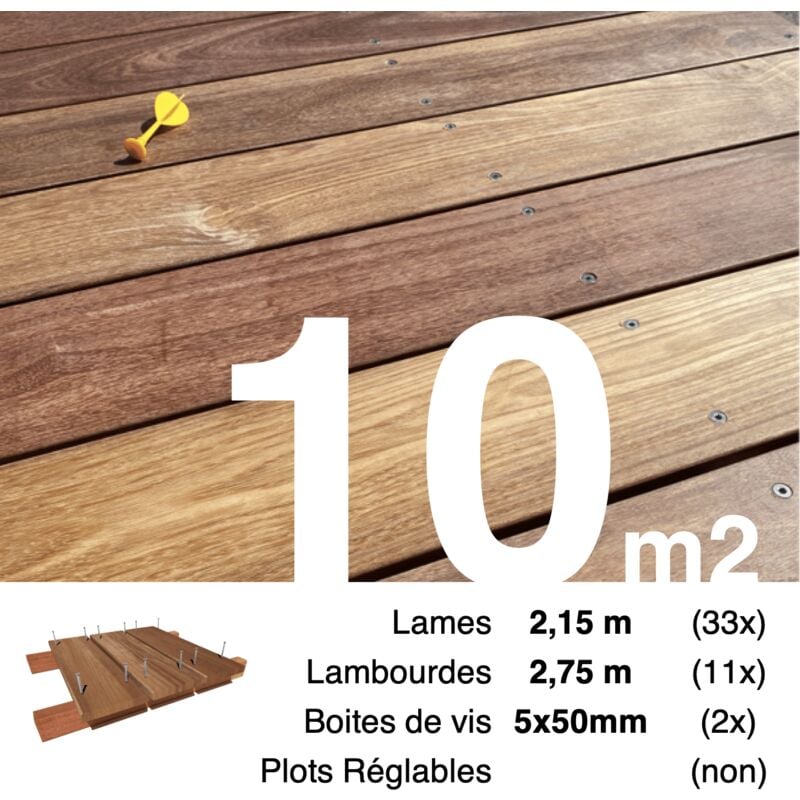 Terrasseenbois.fr - Kit terrasse bois exotique cumaru pour 10 m² • Lames 2,15 m, lambourdes 2,75 m et visserie Inox • Livraison gratuite