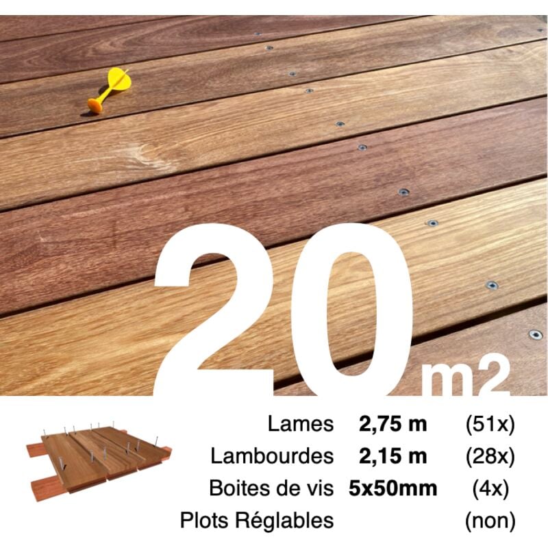Terrasseenbois.fr - Kit terrasse bois exotique cumaru pour 20 m² • Lames 2,75 m, lambourdes 2,75 m et visserie Inox • Livraison gratuite
